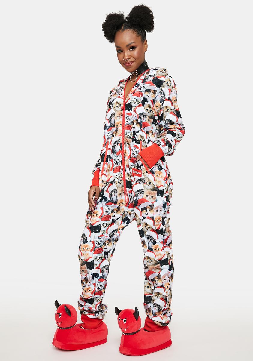Tipsy Elves Meowy Christmas Hooded Jumpsuit – Dolls Kill
